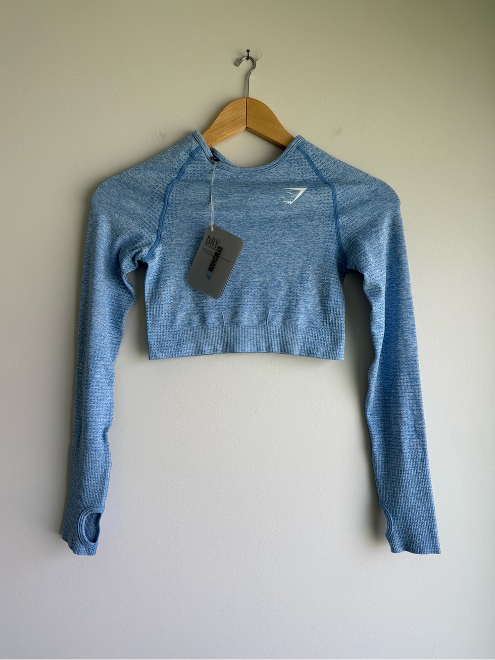 NWT Gymshark Vital Long Sleeve Crop Top Malibu Blue Marl Size Small - Picture 2 of 7